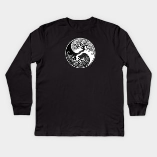 White and Black Tree of Life Yin Yang Kids Long Sleeve T-Shirt